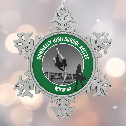 Green Drill Team Photo High School Dancer Tin Sneeuwvlok Ornament