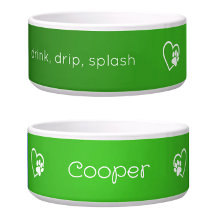 Green 'drink drip splash' Dog Name Bowl