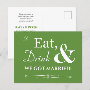 Green Eat Drink We zijn getrouwd Retro Elopement Briefkaart