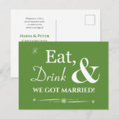 Green Eat Drink We zijn getrouwd Retro Elopement Briefkaart (Voorkant / Achterkant)