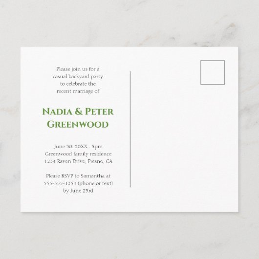 Green Eat Drink We zijn getrouwd Retro Elopement Briefkaart (Achterkant)