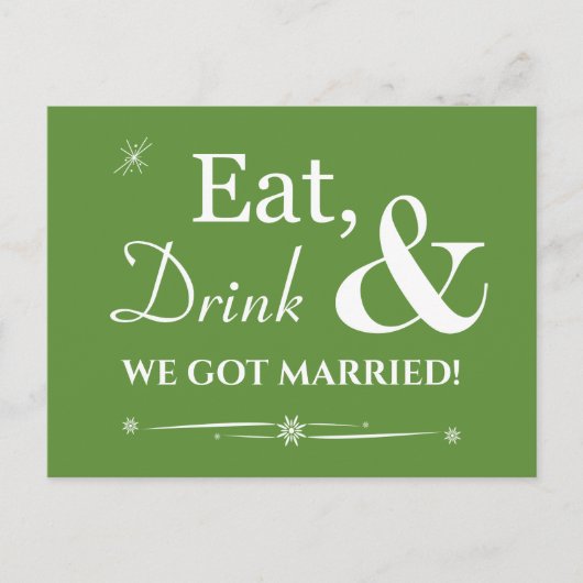 Green Eat Drink We zijn getrouwd Retro Elopement Briefkaart (Voorkant)