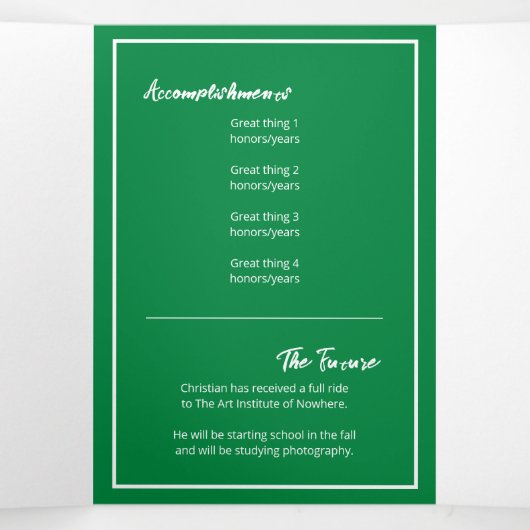 Green Edgy Abstract Torn Photo Afstuderen Drieluik Uitnodiging (Binnenkant midden)