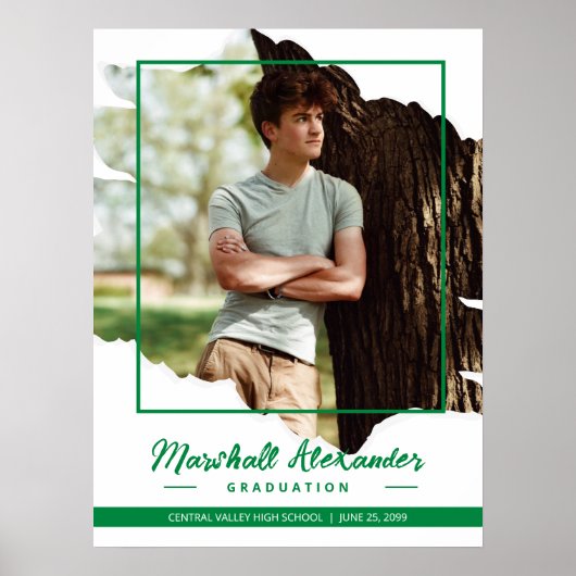 Green Edgy Abstract Torn Photo Afstuderen Poster (Voorkant)