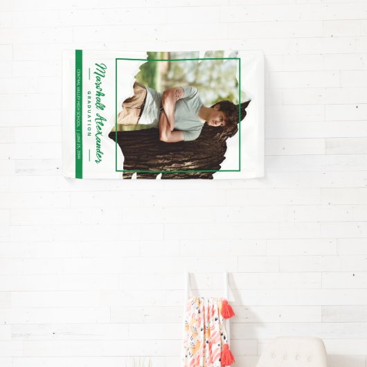 Green Edgy Abstract Torn Photo Afstuderen Spandoek (Insitu)