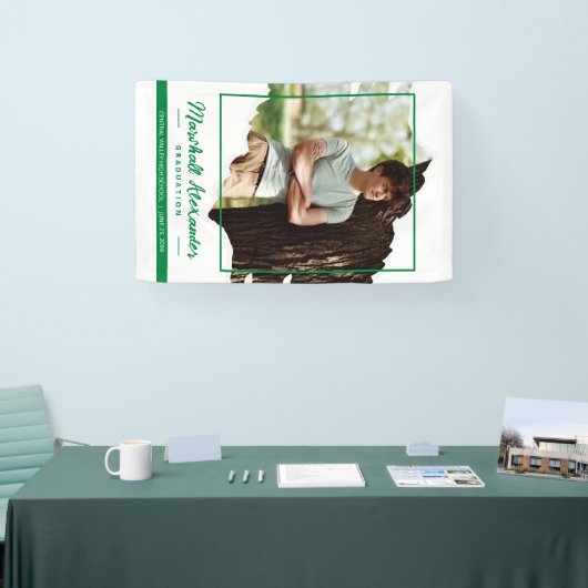 Green Edgy Abstract Torn Photo Afstuderen Spandoek (Beurs)