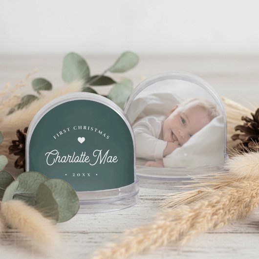 Green | Eenvoudige & zoete eerste kerst Baby foto Sneeuwbol
