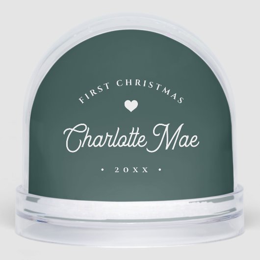 Green | Eenvoudige & zoete eerste kerst Baby foto Sneeuwbol (Voorkant)