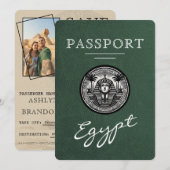 Green Egypt Passport Wedding Save the Date (Voorkant / Achterkant)