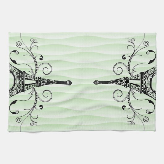 Green Eiffel Towel Flourish Kitchen Towel Theedoek (Horizontaal)