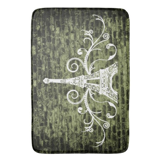 Green Eiffel Towel Grunge Bath Mat (Voorkant Verticaal)