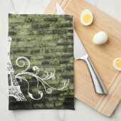 Green Eiffel Towel Grunge Kitchen Towel Theedoek (Quarter Fold)