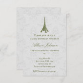 Green Eiffel Tower Damask Vrijgezellenfeest Invite Kaart (Voorkant / Achterkant)
