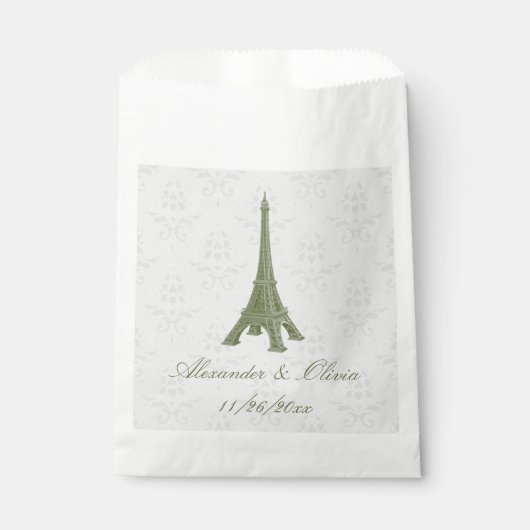 Green Eiffel Tower Damask Wedding Favor Bag Bedankzakje (Voorkant)