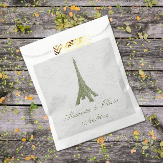 Green Eiffel Tower Damask Wedding Favor Bag Bedankzakje