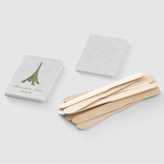 Green Eiffel Tower Damask Wedding Favor Hand Fan Handwaaier (Niet-gemonteerd)