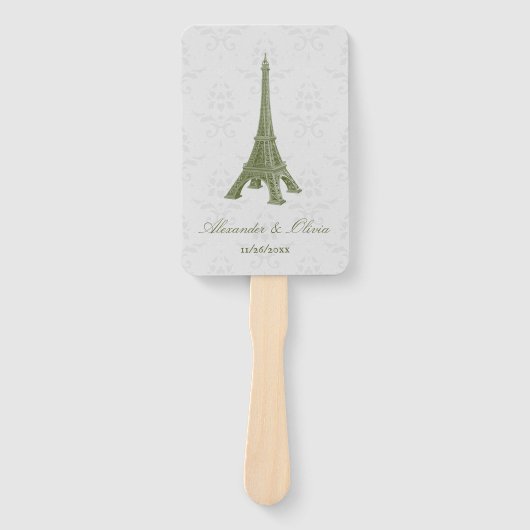 Green Eiffel Tower Damask Wedding Favor Hand Fan Handwaaier (Voorkant)