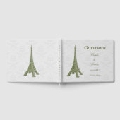 Green Eiffel Tower Damask Wedding Guestbook Gastenboek (Volledig)