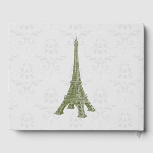 Green Eiffel Tower Damask Wedding Guestbook Gastenboek (Achterkant)