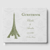Green Eiffel Tower Damask Wedding Guestbook Gastenboek (Voorkant)