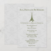 Green Eiffel Tower Damask Wedding Rehearsal Dinner Kaart (Voorkant / Achterkant)