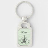 Green Eiffel Tower Flourish Metal Sleutelhanger (Voorkant)
