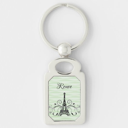 Green Eiffel Tower Flourish Metal Sleutelhanger (Voorkant)