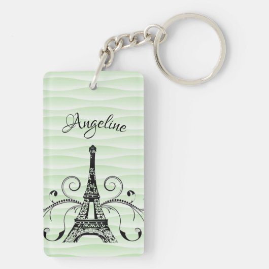 Green Eiffel Tower Flourish Sleutelhanger (achterkant)
