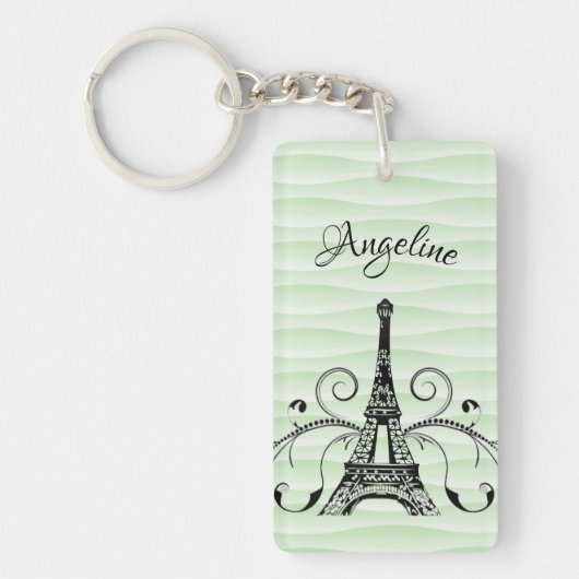 Green Eiffel Tower Flourish Sleutelhanger (Voorkant)
