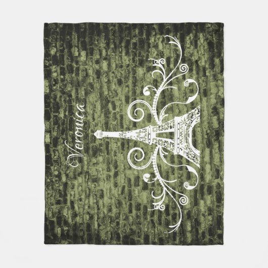Green Eiffel Tower Grunge Fleece Blanket (Voorkant)
