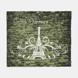 Green Eiffel Tower Grunge Fleece Blanket Deken