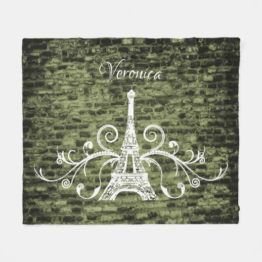 Green Eiffel Tower Grunge Fleece Blanket Deken (Voorkant (Horizontaal))