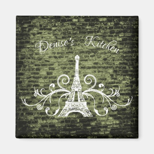 Green Eiffel Tower Grunge Magnet (Voorkant)