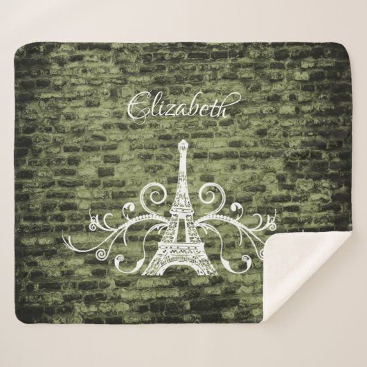 Green Eiffel Tower Grunge Sherpa Blanket Sherpa Deken (Voorkant (horizontaal))