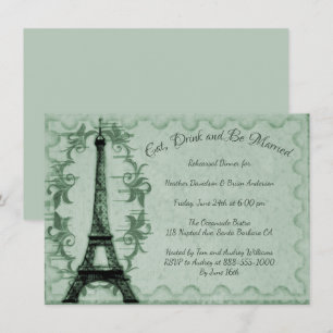 Green Eiffel Tower Rehearsal Dinner Invitation Kaart