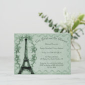 Green Eiffel Tower Rehearsal Dinner Invitation Kaart (Staand voorkant)
