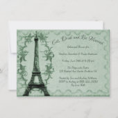 Green Eiffel Tower Rehearsal Dinner Invitation Kaart (Voorkant)