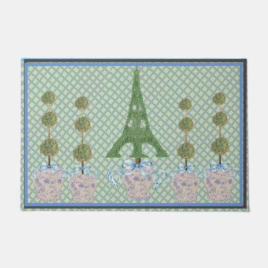 Green Eiffel Tower Topiary Ginger Jars Doormat Deurmat (Voorkant)