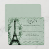 Green Eiffel Tower Wedding RSVP Kaart (Voorkant / Achterkant)