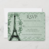 Green Eiffel Tower Wedding RSVP Kaart (Voorkant)