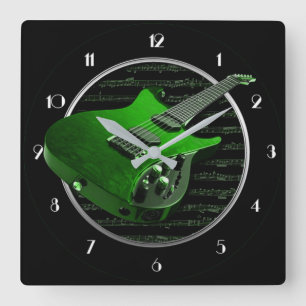 Green Electric Guitar Square Wall klok