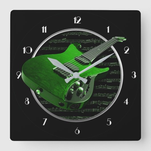 Green Electric Guitar Square Wall klok (Voorkant)