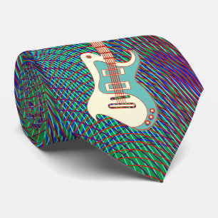 Green Electric Guitar  trippy retro Pop Art Stropdas