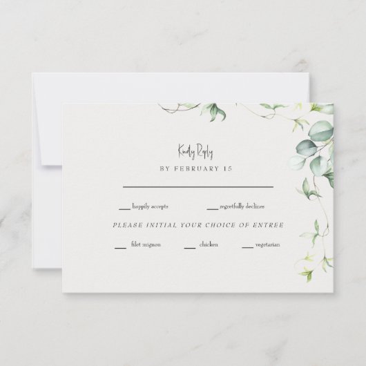 Green Elegance Cream Bruiloft RSVP Kaartje (Voorkant)
