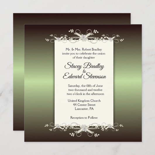 Green Elegance Shine Wedding Invitation Kaart (Voorkant / Achterkant)