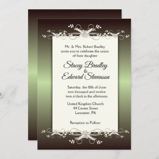 Green Elegance Shine Wedding Invitation Kaart (Voorkant / Achterkant)