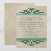 Green Elegant Deco Wedding Invite Kaart (Voorkant / Achterkant)