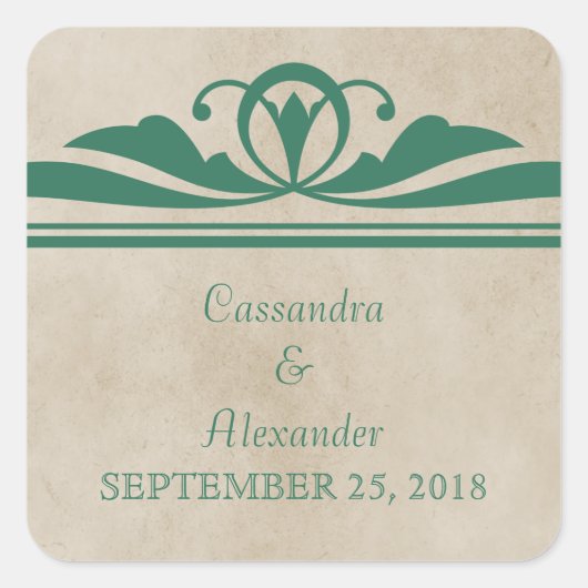 Green Elegant Deco Wedding Stickers (Voorkant)