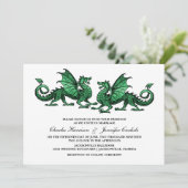 Green Elegant Dragon Wedding Invite Kaart (Staand voorkant)