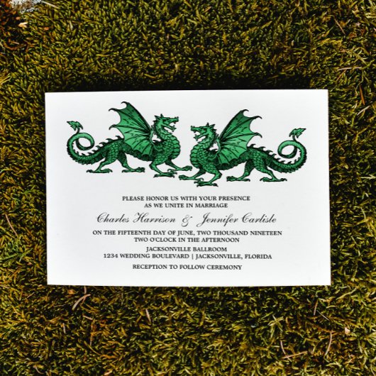 Green Elegant Dragon Wedding Invite Kaart